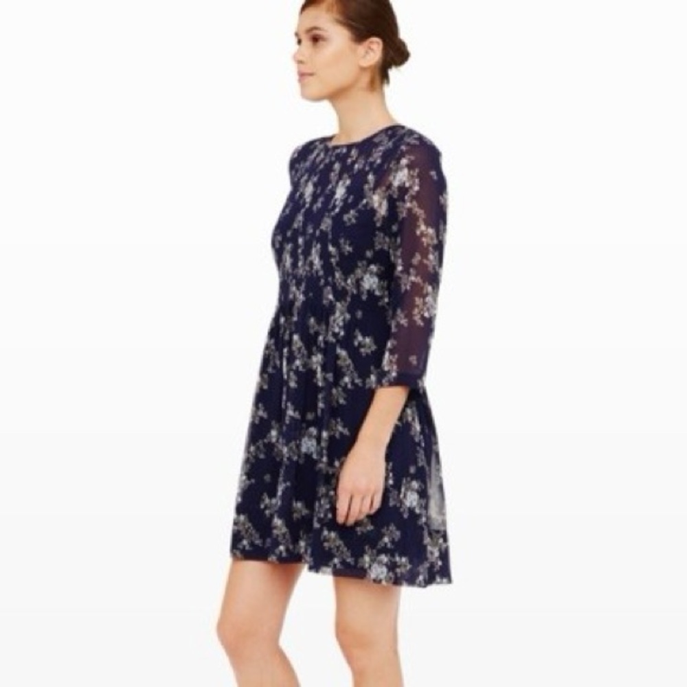 Club Monaco Floral Coriss Silk 3/4 Flowy Pintucked/pleated Mini Dress - 6 EUC